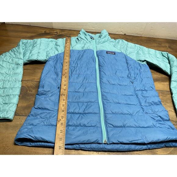 PATAGONIA Women’s L Down Fill Puff Jacket Blue Two Toned Netplus Shells - Picture 6 of 13
